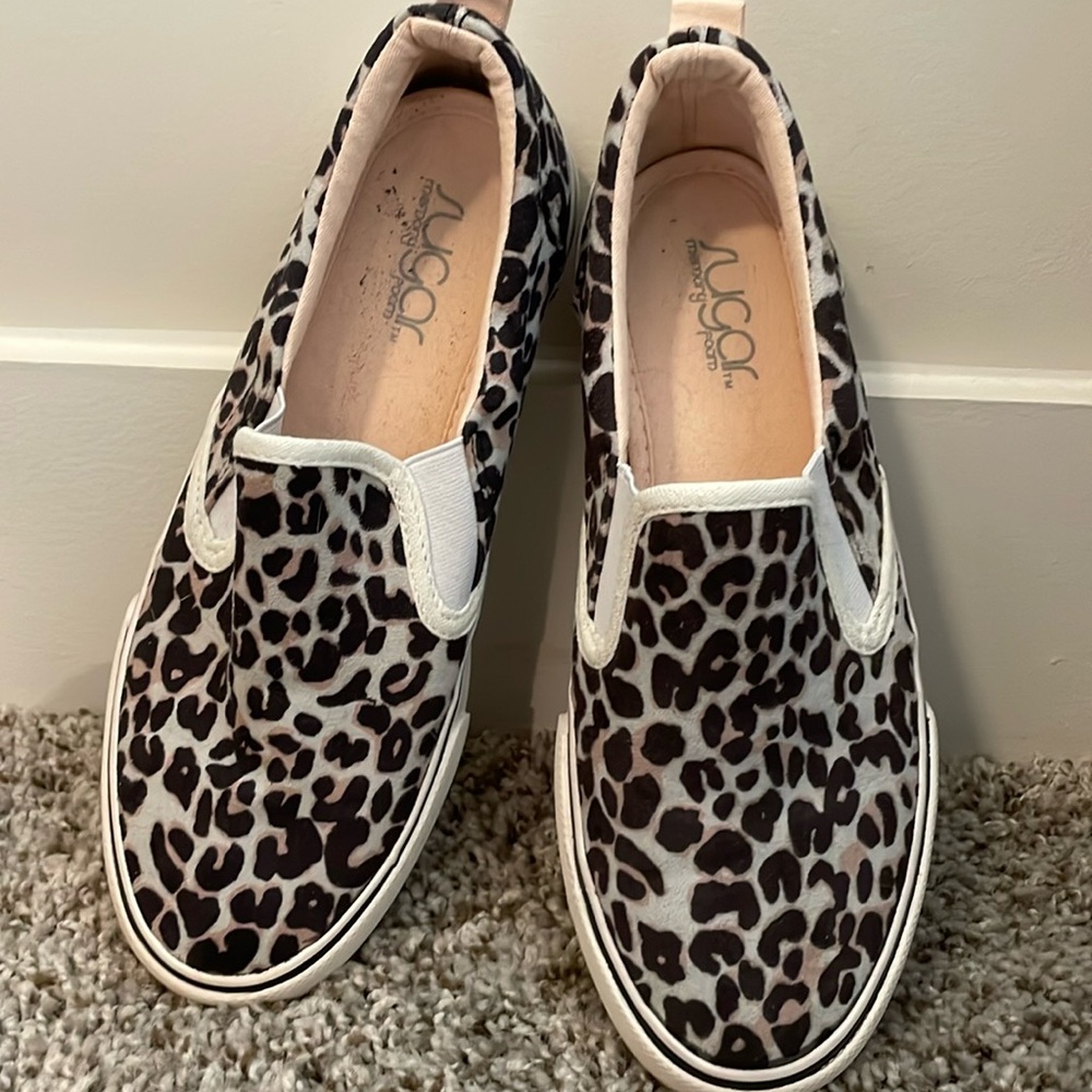 Sugar Leopard Print Slip-On Sneakers in Black and White